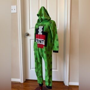 Minecraft Creeper Zipup Onesie Jersey Knit XS 6-7 Pajamas with Hood Red TNT Bomb